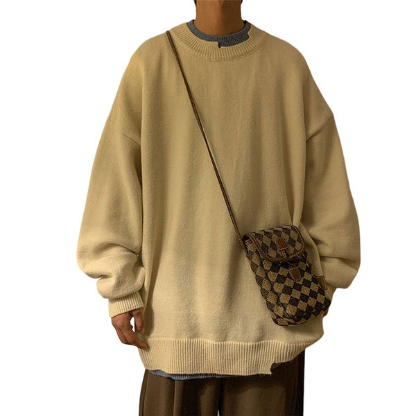 Vienkrāsains vīriešu džemperis ar apaļu apkakli