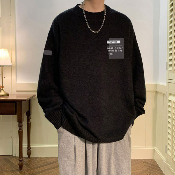 Plats vīriešu džemperis ar ovālu kakla izgriezumu