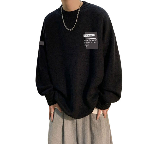 Plats vīriešu džemperis ar ovālu kakla izgriezumu