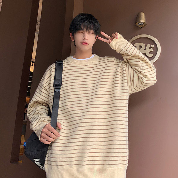 Muški prugasti pulover s okruglim izrezom