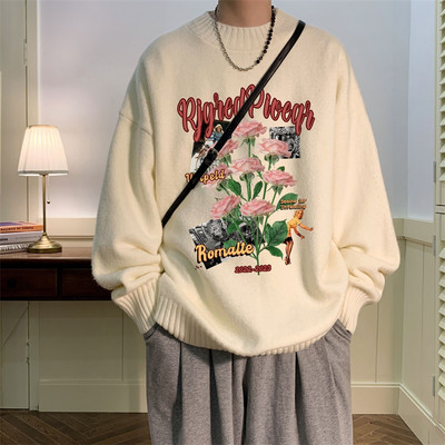 Ανδρικό πουλόβερ με στάμπα και φόδρα