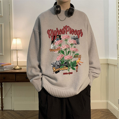 Ανδρικό πουλόβερ με στάμπα και φόδρα