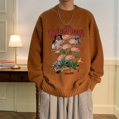 Ανδρικό πουλόβερ με στάμπα και φόδρα