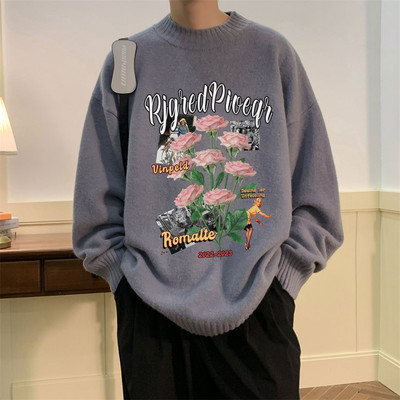 Ανδρικό πουλόβερ με στάμπα και φόδρα