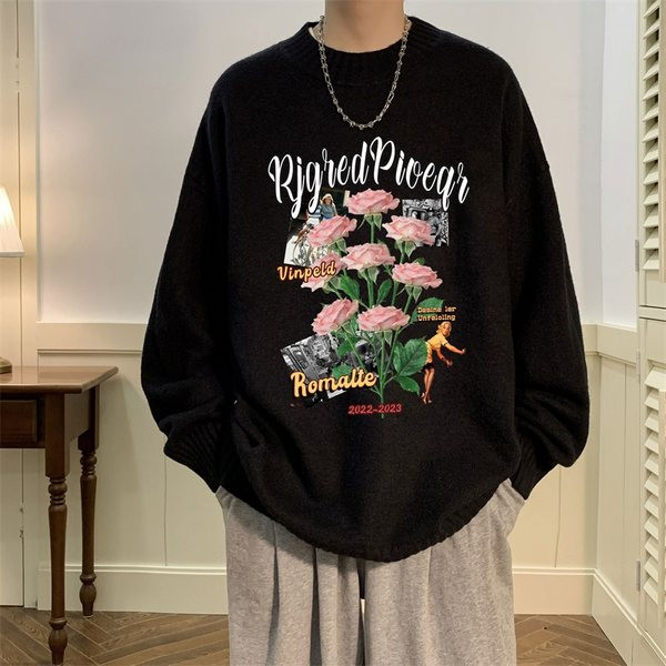 Ανδρικό πουλόβερ με στάμπα και φόδρα