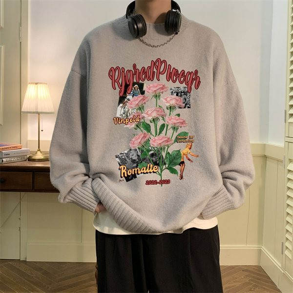 Ανδρικό πουλόβερ με στάμπα και φόδρα