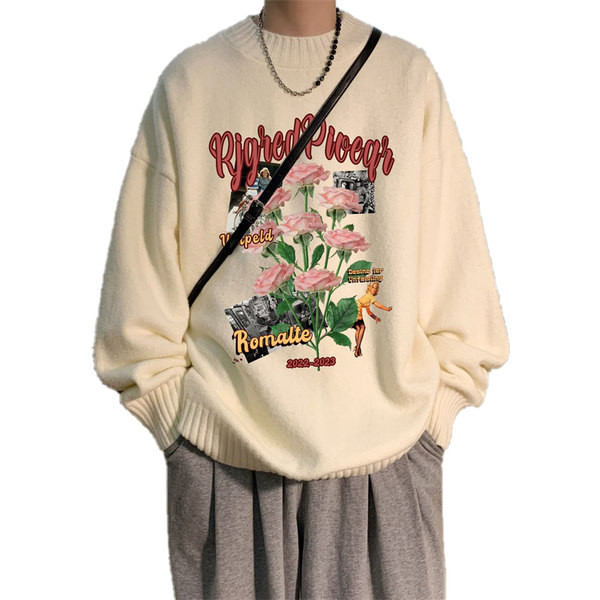 Ανδρικό πουλόβερ με στάμπα και φόδρα