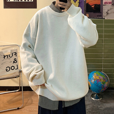 Ανδρικό πουλόβερ με χαλαρό σχέδιο με μακριά μανίκια και οβάλ λαιμόκοψη