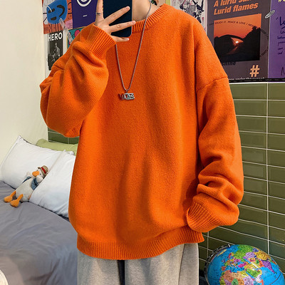 Ανδρικό πουλόβερ με χαλαρό σχέδιο με μακριά μανίκια και οβάλ λαιμόκοψη