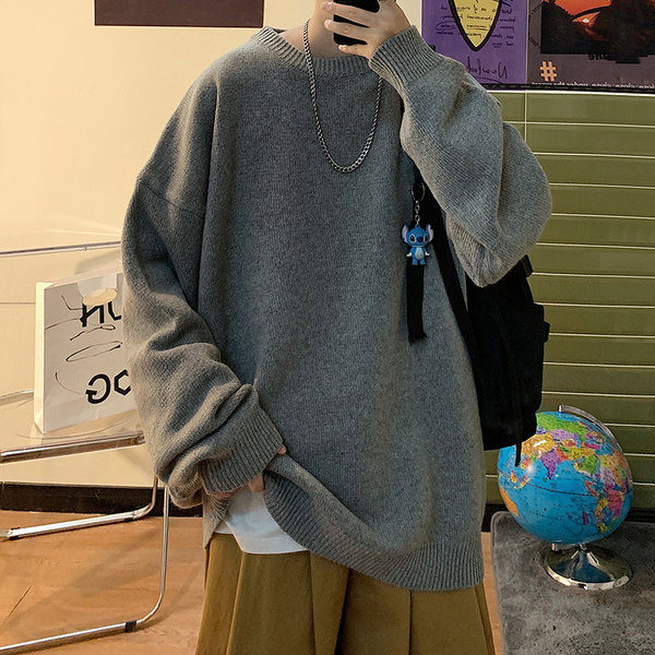 Ανδρικό πουλόβερ με χαλαρό σχέδιο με μακριά μανίκια και οβάλ λαιμόκοψη