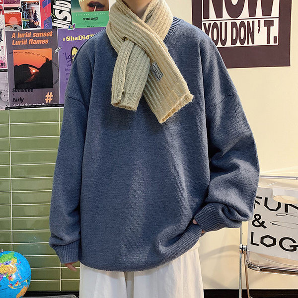 Ανδρικό πουλόβερ με χαλαρό σχέδιο με μακριά μανίκια και οβάλ λαιμόκοψη