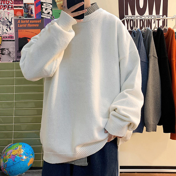 Ανδρικό πουλόβερ με χαλαρό σχέδιο με μακριά μανίκια και οβάλ λαιμόκοψη