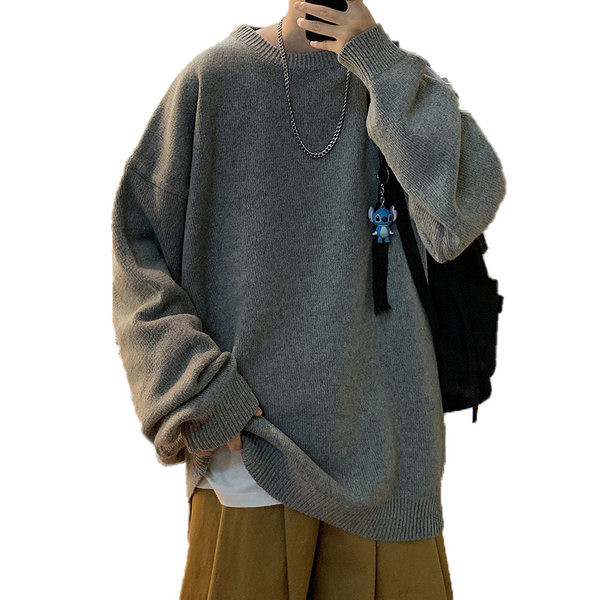 Ανδρικό πουλόβερ με χαλαρό σχέδιο με μακριά μανίκια και οβάλ λαιμόκοψη