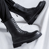 Férfi bőrcsizma cipzárral és fűzővel - durva talp