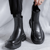 Vīriešu apaļie zābaki no eko ādas ar raupju zoli