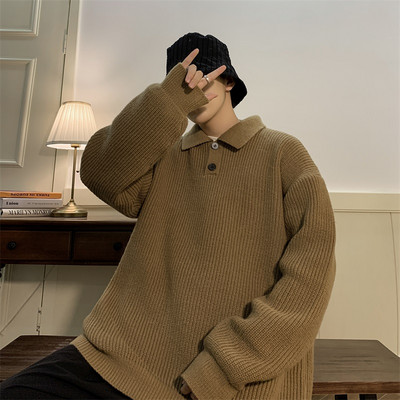 Χειμερινό ανδρικό πουλόβερ με κλασικό γιακά και μακριά μανίκια