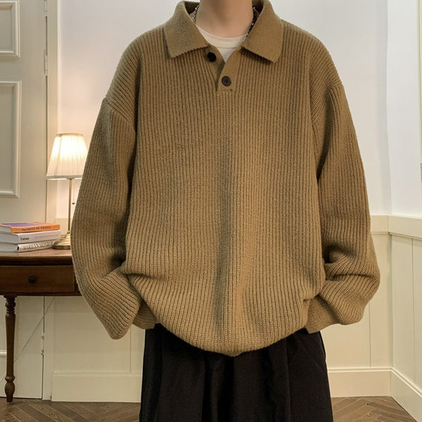 Χειμερινό ανδρικό πουλόβερ με κλασικό γιακά και μακριά μανίκια