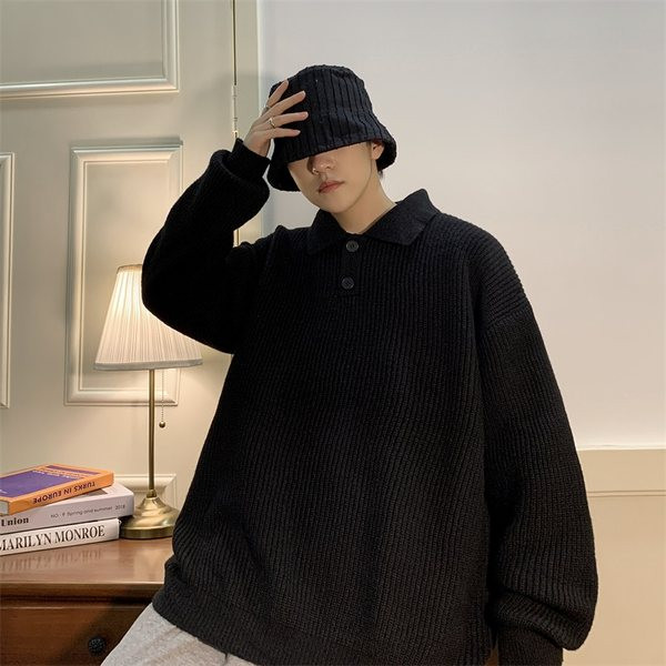 Χειμερινό ανδρικό πουλόβερ με κλασικό γιακά και μακριά μανίκια