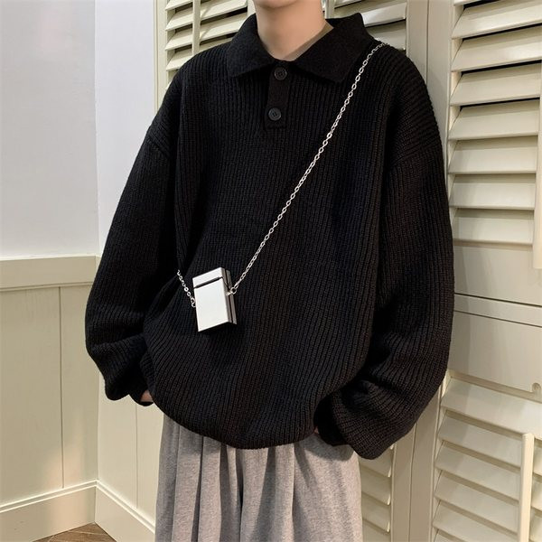 Χειμερινό ανδρικό πουλόβερ με κλασικό γιακά και μακριά μανίκια