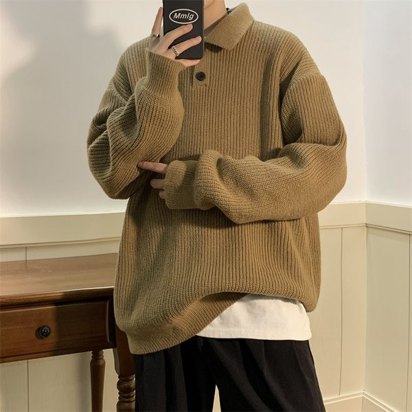 Χειμερινό ανδρικό πουλόβερ με κλασικό γιακά και μακριά μανίκια