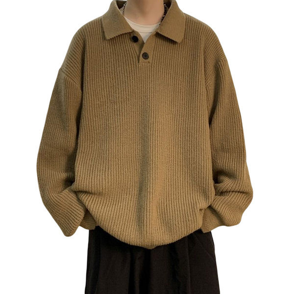 Χειμερινό ανδρικό πουλόβερ με κλασικό γιακά και μακριά μανίκια