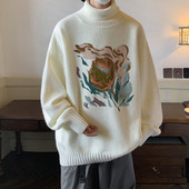 Vīriešu ziemas džemperis ar polo apkakli un apdruku