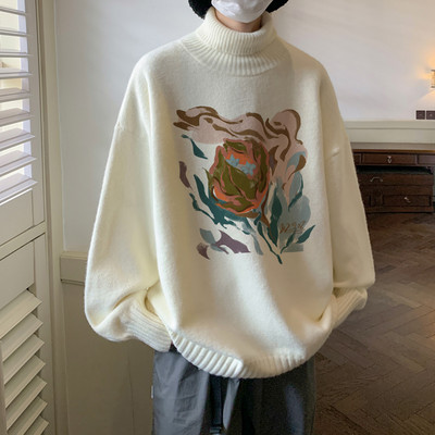 Vīriešu ziemas džemperis ar polo apkakli un apdruku