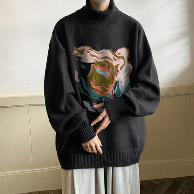 Vīriešu ziemas džemperis ar polo apkakli un apdruku