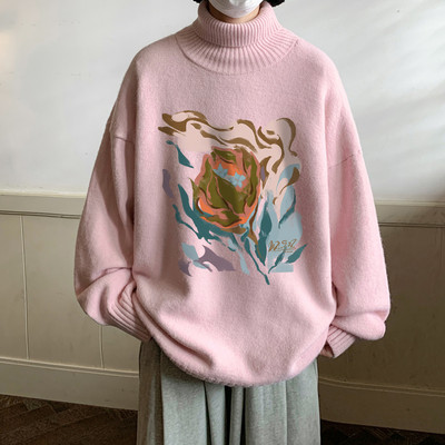 Vīriešu ziemas džemperis ar polo apkakli un apdruku