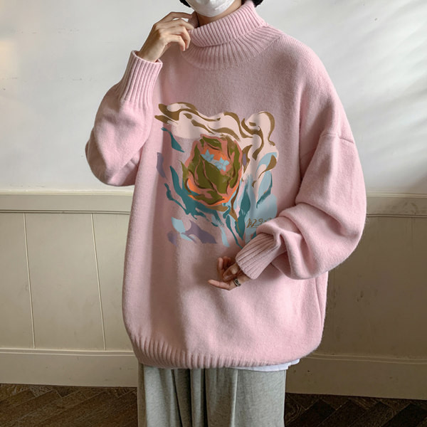 Vīriešu ziemas džemperis ar polo apkakli un apdruku