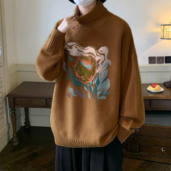 Vīriešu ziemas džemperis ar polo apkakli un apdruku