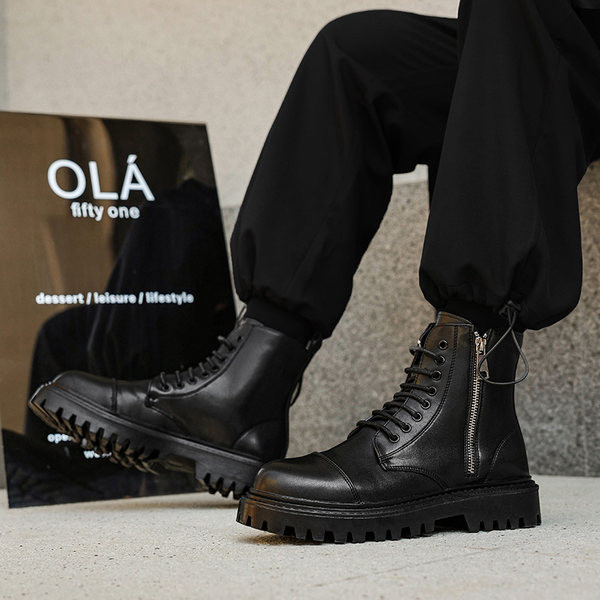 Vīriešu noapaļoti zābaki no eko ādas - melnā krāsā