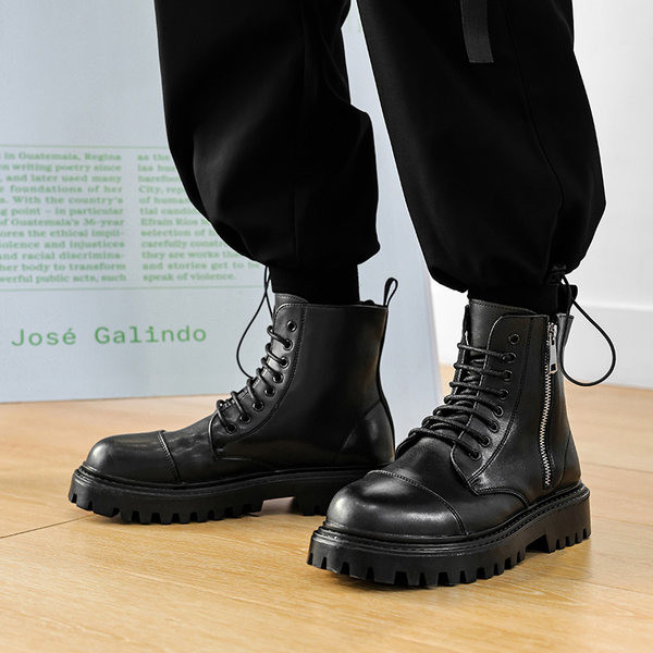 Vīriešu noapaļoti zābaki no eko ādas - melnā krāsā