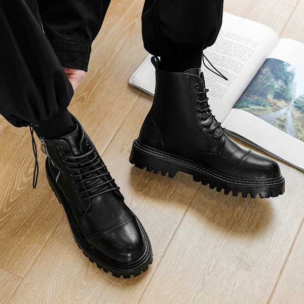 Vīriešu noapaļoti zābaki no eko ādas - melnā krāsā