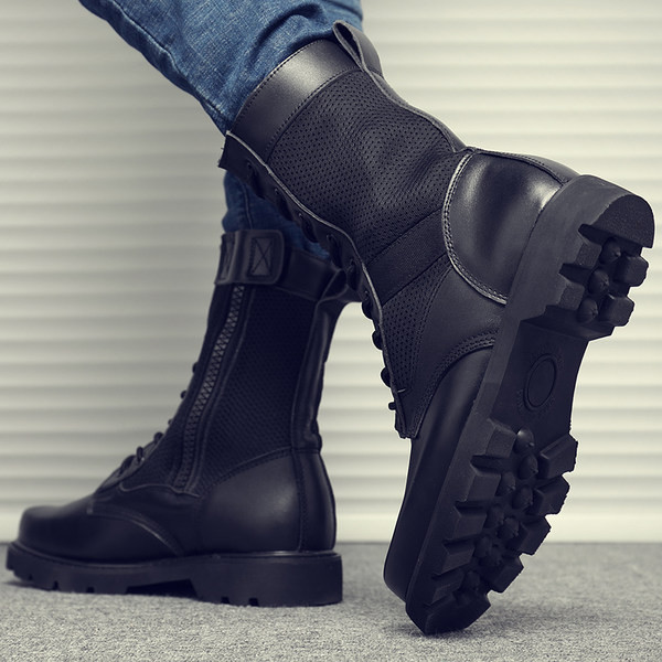 Rupjas zoles ādas zābaki ar šņorēm vīriešiem