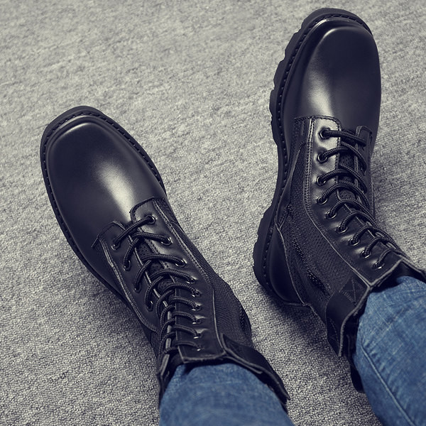 Rupjas zoles ādas zābaki ar šņorēm vīriešiem