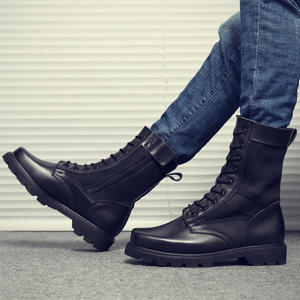 Rupjas zoles ādas zābaki ar šņorēm vīriešiem