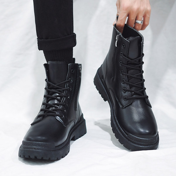 Vīriešu ikdienas zābaki ar rāvējslēdzēju un mežģīnēm no eko ādas