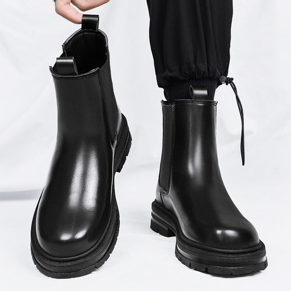 Vīriešu zābaki no mākslīgās ādas - melnā krāsā