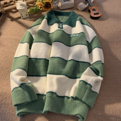 Muški zimski džemper sa klasičnom kragnom i natpisom