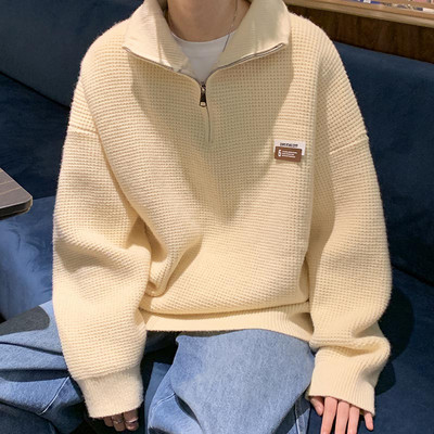 Vīriešu džemperis ar rāvējslēdzēju ar augstu apkakli