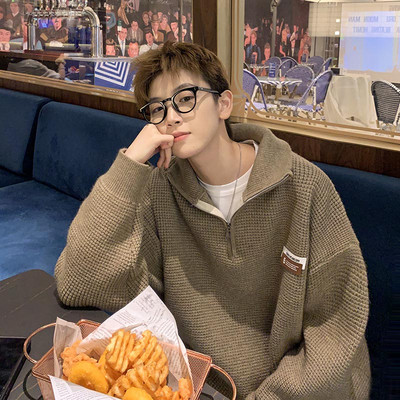 Vīriešu džemperis ar rāvējslēdzēju ar augstu apkakli