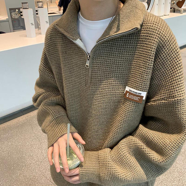 Vīriešu džemperis ar rāvējslēdzēju ar augstu apkakli