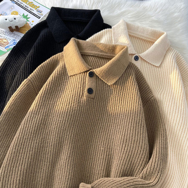 Ανδρικό χειμωνιάτικο πουλόβερ με κλασσικό γιακά και κουμπιά