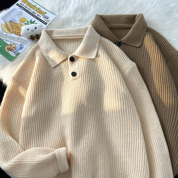 Ανδρικό χειμωνιάτικο πουλόβερ με κλασσικό γιακά και κουμπιά