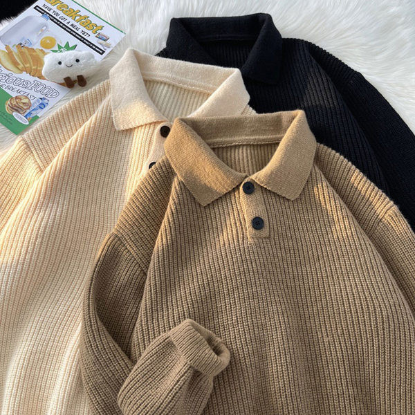 Ανδρικό χειμωνιάτικο πουλόβερ με κλασσικό γιακά και κουμπιά