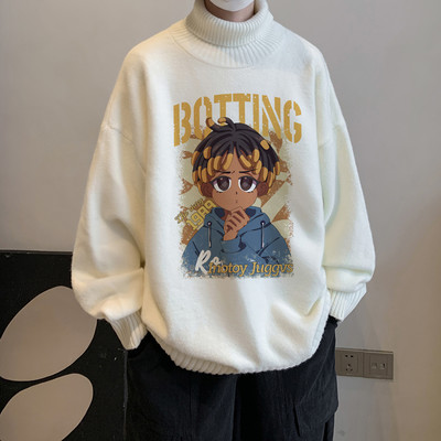 Μοντέρνο χειμωνιάτικο πουλόβερ για άνδρες με απλικέ και γιακά πόλο