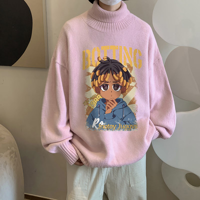 Μοντέρνο χειμωνιάτικο πουλόβερ για άνδρες με απλικέ και γιακά πόλο