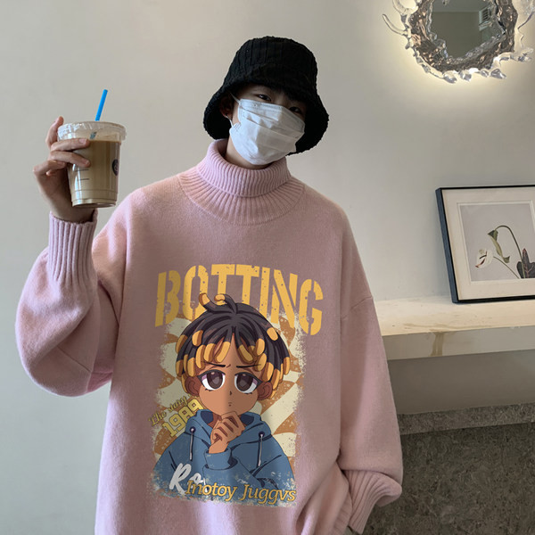 Μοντέρνο χειμωνιάτικο πουλόβερ για άνδρες με απλικέ και γιακά πόλο