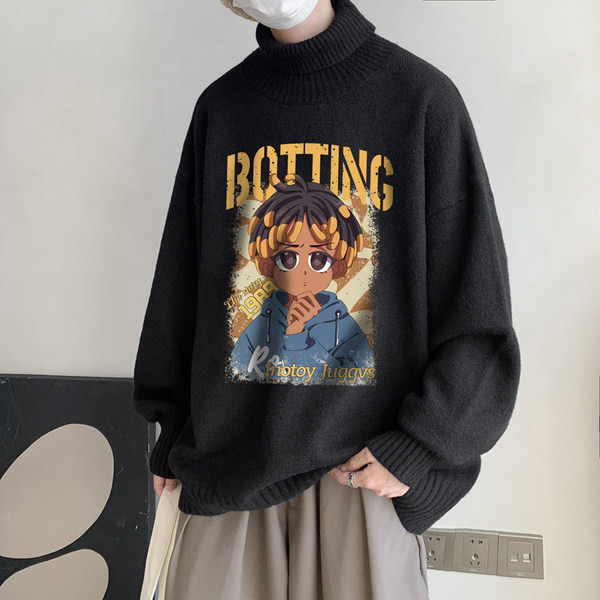 Μοντέρνο χειμωνιάτικο πουλόβερ για άνδρες με απλικέ και γιακά πόλο